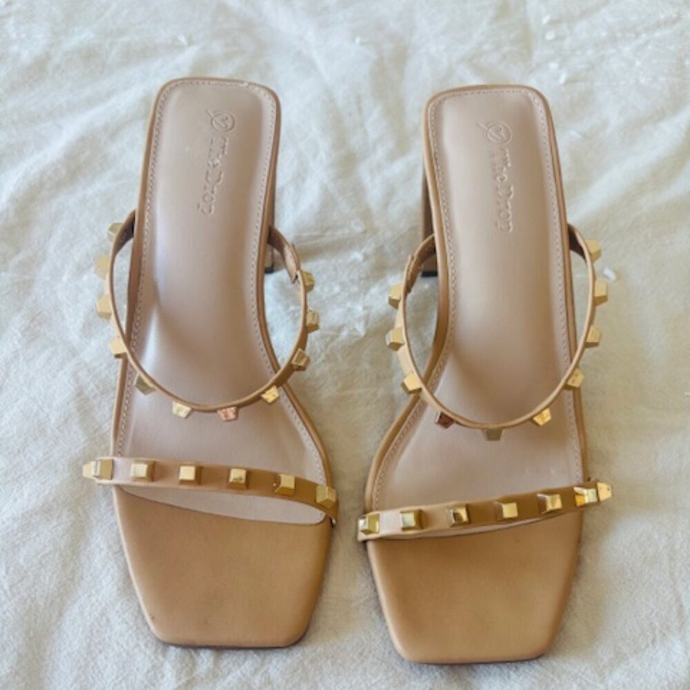The Drop Avery Square Toe Two Strap High Heeled Sandal size 9